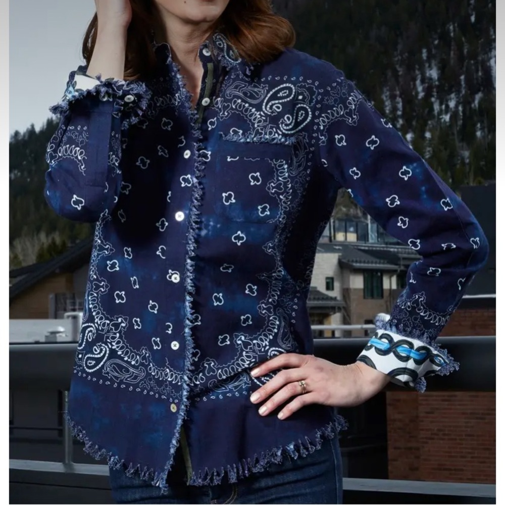 Dizzy Lizzie Women's Blue bandanna Button Down Shirt
